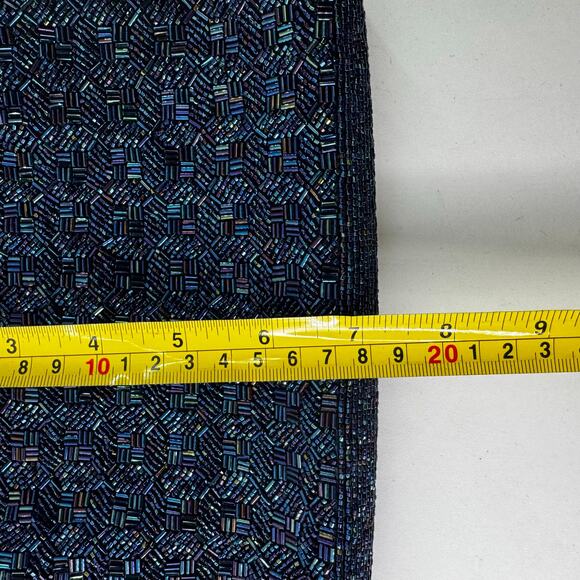 Vtg 50s Seed Bead Handbag Purse Scalloped Edge Iridescent Navy Gold Hong Kong - Picture 7 of 7